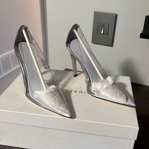 Good American Silver Glass Sz 8 Slippers Heel Pumps. NIB